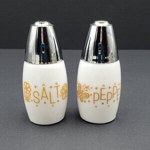 Gemco Westinghouse Butterfly Gold Salt & Pepper Shakers Gold on White Milk Glass